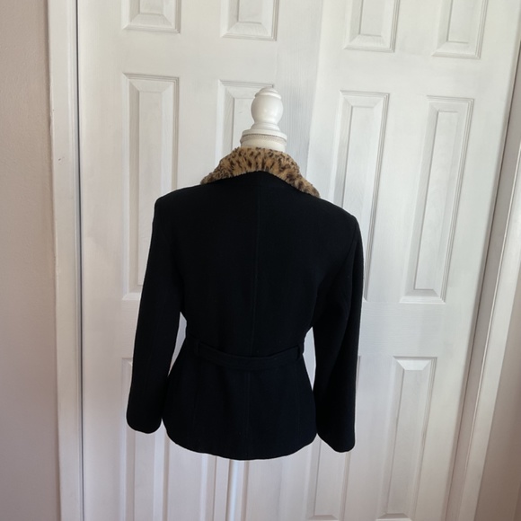 Women’s Jason Kole Waist Length Belted Wool Jacket with Animal Print Fur Collar - Picture 5 of 14